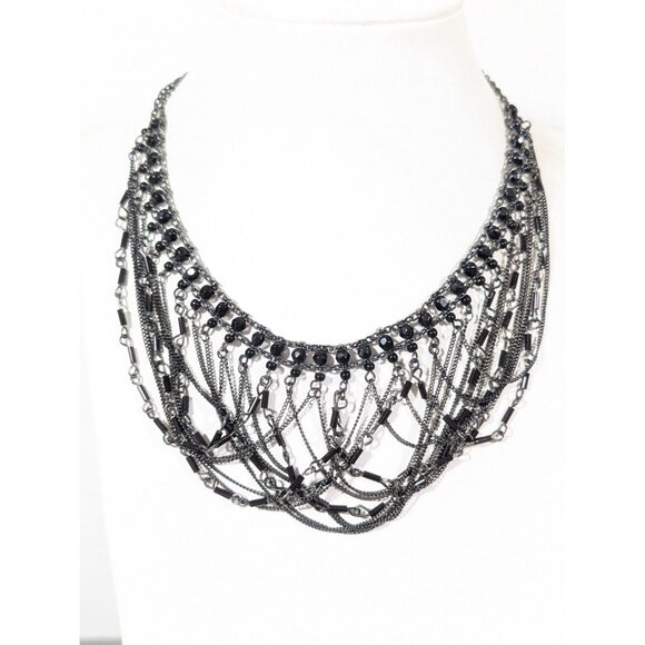 Lia Sophia Jewelry - Lia Sophia Dark Magic Necklace Black Glass Bead Drape Chain Gothic Choker 17"